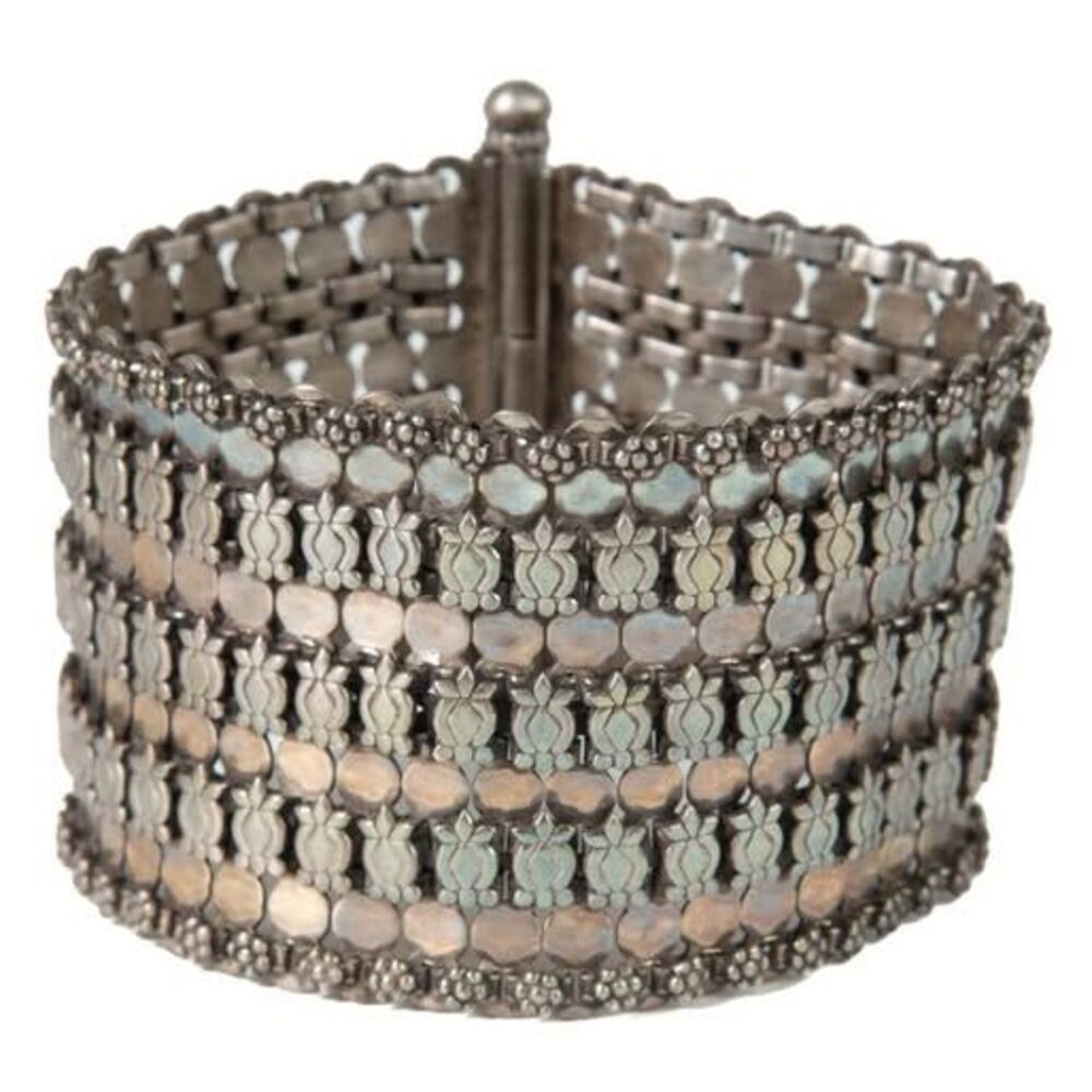 Royal 121.5g Sterling Silver Wide Artisan Bracelet – Intricate 3D Motifs Design